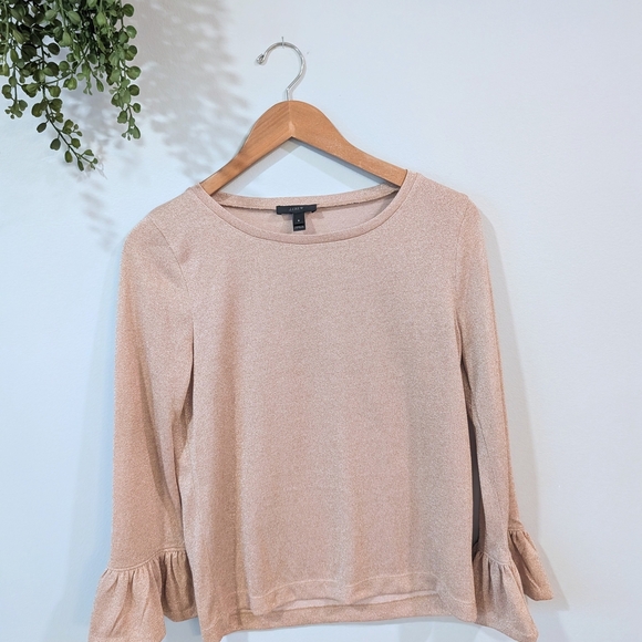 J. Crew Pink Bell Sleeve Ruffled Top - Picture 2 of 8